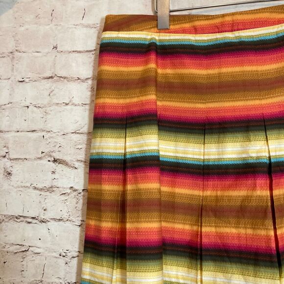 Talbots Skirt Womens 18 Rust Orange Striped Flared Pleat Front Cotton Plus Zip - Picture 8 of 13